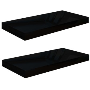 Półki ścienne, 2 szt., wysoki połysk, czarne, 50x23x3,8 cm, MDF