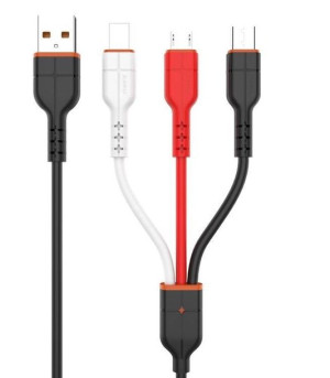Kabel 3w1 (USB Typ C + Lightning + Micro USB) 3.2A 1m KAKU Jifeng Crystal B
