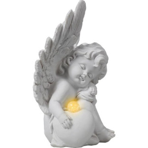 Anioł Z Sercem Led Zółte Swiatło 18 Cm Siedzący