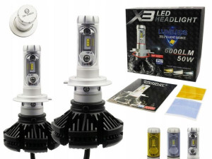 Zestaw żarówek LED H7 X3 DIODA TYP ZES 50W 12000 lm