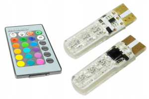 Żarówka samochodowa LED W5W T10 RGB blister