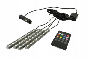 Oświetlenie LED RGB do wnętrza kabiny samochodu z pilotem pod gniazdo zapal