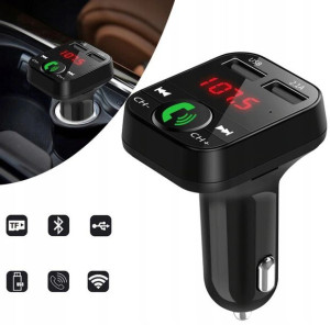 Adapter Transmiter Bluetooth 5.0 2xUSB Gniazdo zapalniczki MicroSD