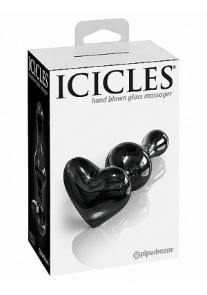 Pipedream Icicles - PLUG szklany 8cm serducho CZARNY