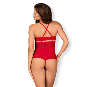 Body z rozciętym krokiem - Obsessive 838-TED-3 Teddy Open Crotch L/XL Czerw