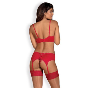 Namiętny komplet - Obsessive Jolierose 3 pcs Set Red L/XL