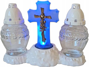Znicz Zestaw Duet Ecru +krzyż Led Z Bateriami
