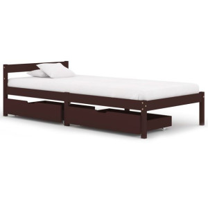 Rama łóżka z 2 szufladami, ciemny brąz, sosna, 90 x 200 cm