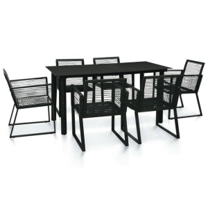 7-cz. zestaw mebli ogrodowych, rattan PVC, czarny