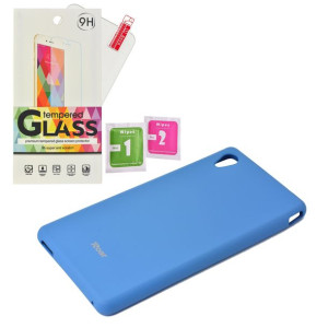 Etui Guma Case Jelly Roar Sony M4 + szkło niebiesk