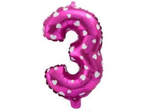 Balon 80 Cm Cyfra 3 Różowa W Serca Zestaw