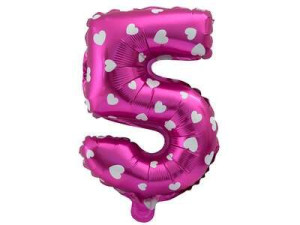 Balon 80 Cm Cyfra 5 Różowa W Serca Zestaw
