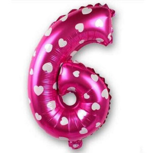Balon 80 Cm Cyfra 6 Różowa W Serca Zestaw