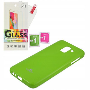 Etui Jelly Mercury Limonka Samsung J6 2018 szkło