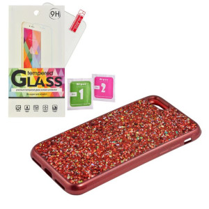 Etui Case Glitter Brokat czerwo Iphone 7 / 8 Szkło