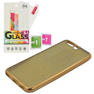 Etui Bumper Glitter Huawei P10 + szkło złoty