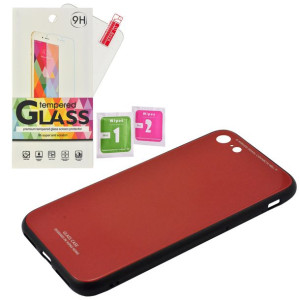 Etui Plecki Case Szklane Iphone 7 8 + szkło czerwo