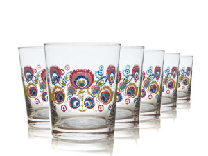 Szklanki ze wzorem łowickim FOLK Krosno 6x 250ml