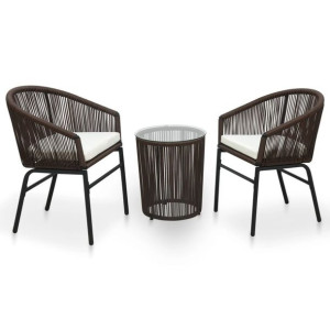Zestaw bistro 3-cz. do ogrodu rattan stal PVC brąz