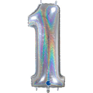 Balon 10ocm Cyfra Srebrna Holograficzna 1