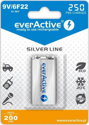 Akumulatorek everActive 6F22/9V Ni-MH 250 mAh ready to use "Silver line"