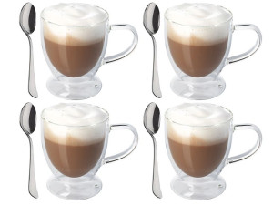 4x Szklanka Termiczna Kawa Herbata 250ml+ Łyżeczka