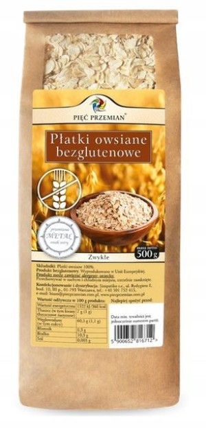 Płatki Owsiane Bezglutenowe Zwykłe 500 Pięć Przemi