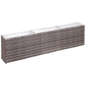 Podwyższona donica z 3 wkładami 150x20x40 cm, polirattan, szara