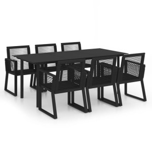 7-cz. zestaw mebli ogrodowych, rattan PVC, czarny
