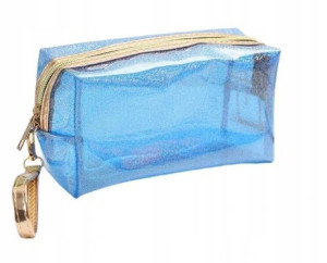 Kosmetyczka niebieska BROKATOWA transparentna !