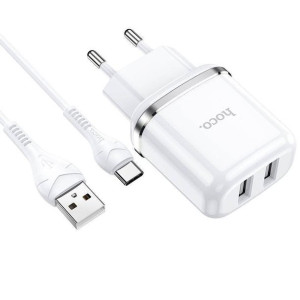 Ładowarka Sieciowa 2,4A 2xUSB + Kabel 1m USB Typ C Hoco N4 Smart Dual USB U