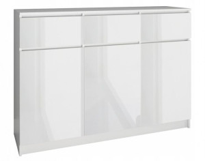 Komoda 3 Drzwi 3 Szuflady 120cm Biel Połysk 3d3s