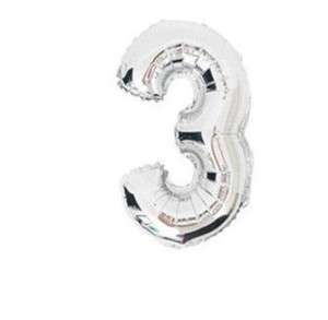 Balon urodzinowy na hel cyfry "3" 76cm srebrny