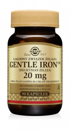 SOLGAR Gentle IRON 20mg ŻELAZO  Dwuglicynina Żelaza- suplement diety- 90 ka