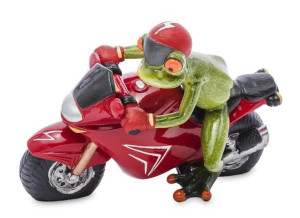 Figurka Żaba Motocyklista wyścigi wys. 12 cm