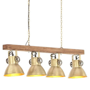 Industrialna lampa sufitowa, kolor mosiądzu, E27, drewno mango