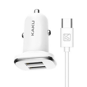 Ładowarka samochodowa 2.4A 2xUSB + Kabel USB Typ C KAKU Dual Port Charger (