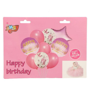 Zestaw Balony Happy Birthday Z Konfetti Różowe