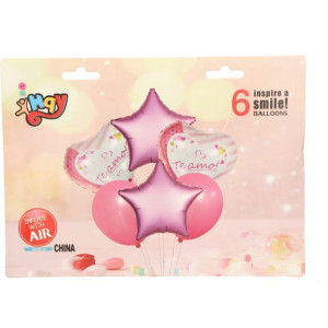 Zestaw Balony Te Amo Serca Gwiazdki Róż Mix 6szt
