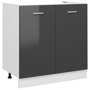 Szafka pod zlew, wysoki połysk, szara, 80x46x81,5 cm, płyta