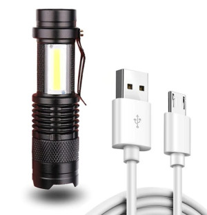 Latarka kieszonkowa LED USB COB zoom akumulator