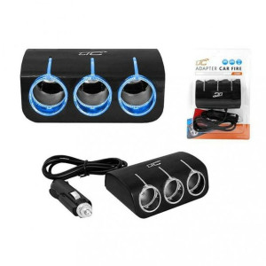 Adapter samochodowy gniazda 12V AS6 3 gniazda+kabel 120W czarny