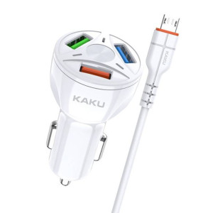 Ładowarka Samochodowa 20W 4,8A QC3.0 3xUSB + Kabel Micro USB KAKU Three Por