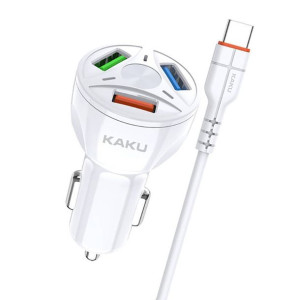 Ładowarka Samochodowa 20W 4,8A QC3.0 3xUSB + Kabel USB Typ C KAKU Three Por