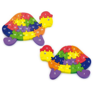 Edukacyjne Puzzle 3D Drewniana Układanka Alfabet Cyferki Żółw Viga