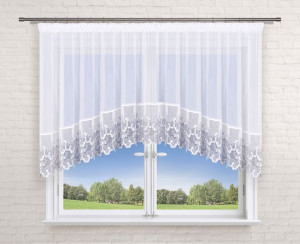 Firana gotowa 400x120 łuk, woal gipiura ecru-szara 30cm