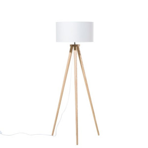 Lampa podłogowa drewniana biała NITRA