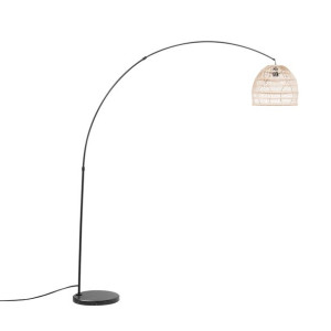 Lampa podłogowa metalowa z rattanowym kloszem czarna GUAVIARE