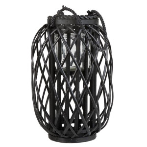 Lampion drewniany 40 cm czarny MAURITIUS