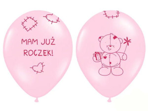 Balony 12" Mam Już Roczek Różowe 100szt